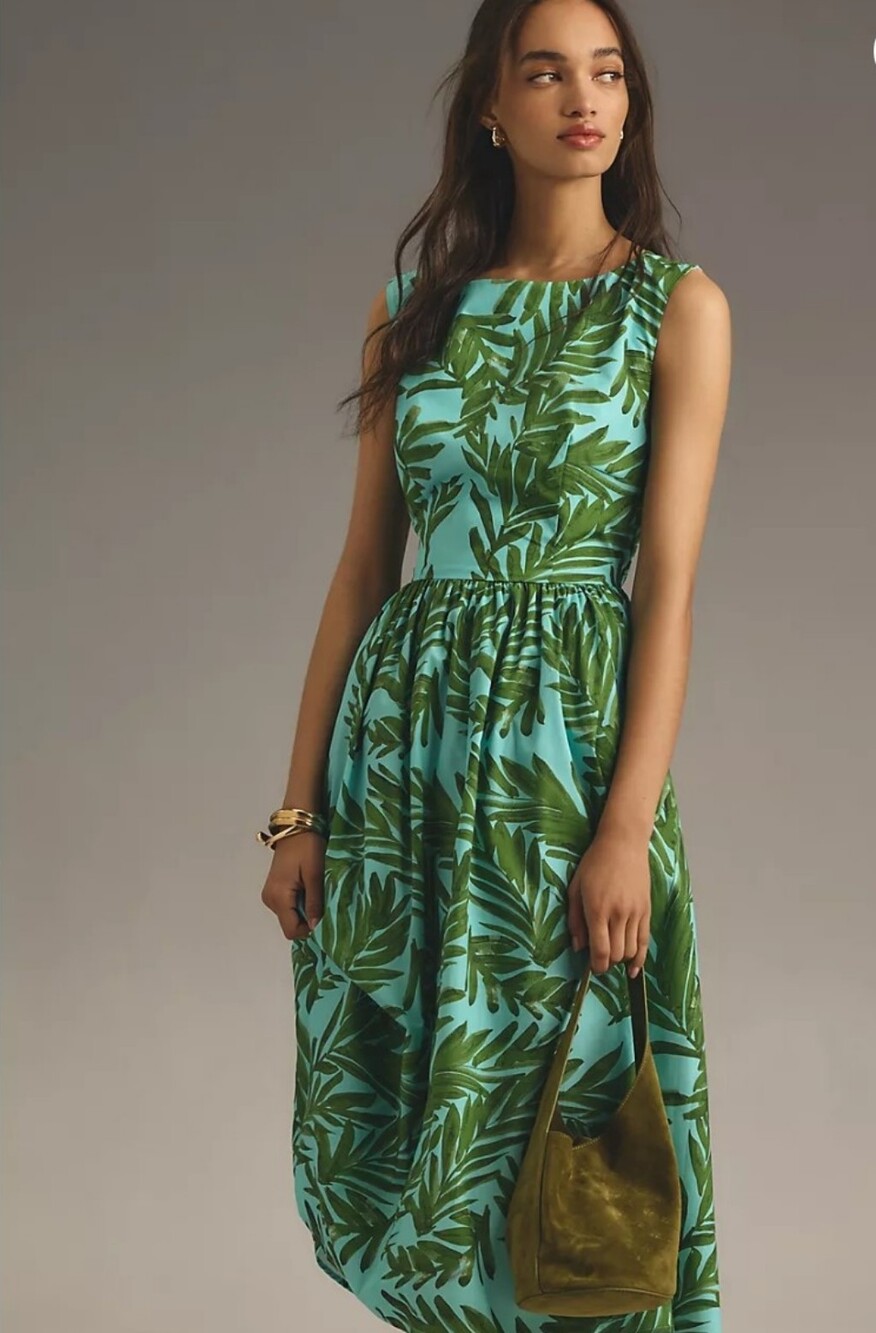 Anthroplogie Corey Lynn Calter Boat-Neck A-Line Midi Tropical Print Dress XL